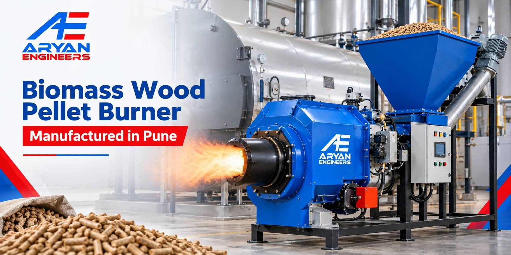 Biomass wood pellet burner manufactured in Pune